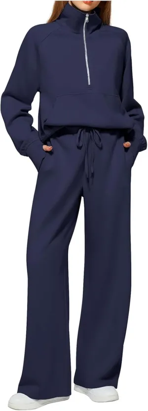 Women Casual 2 Piece Outfit Long Pant Set Sweatsuits Tracksuits Long Sleeve Pullover Tops Casual Workout Lounge Sets