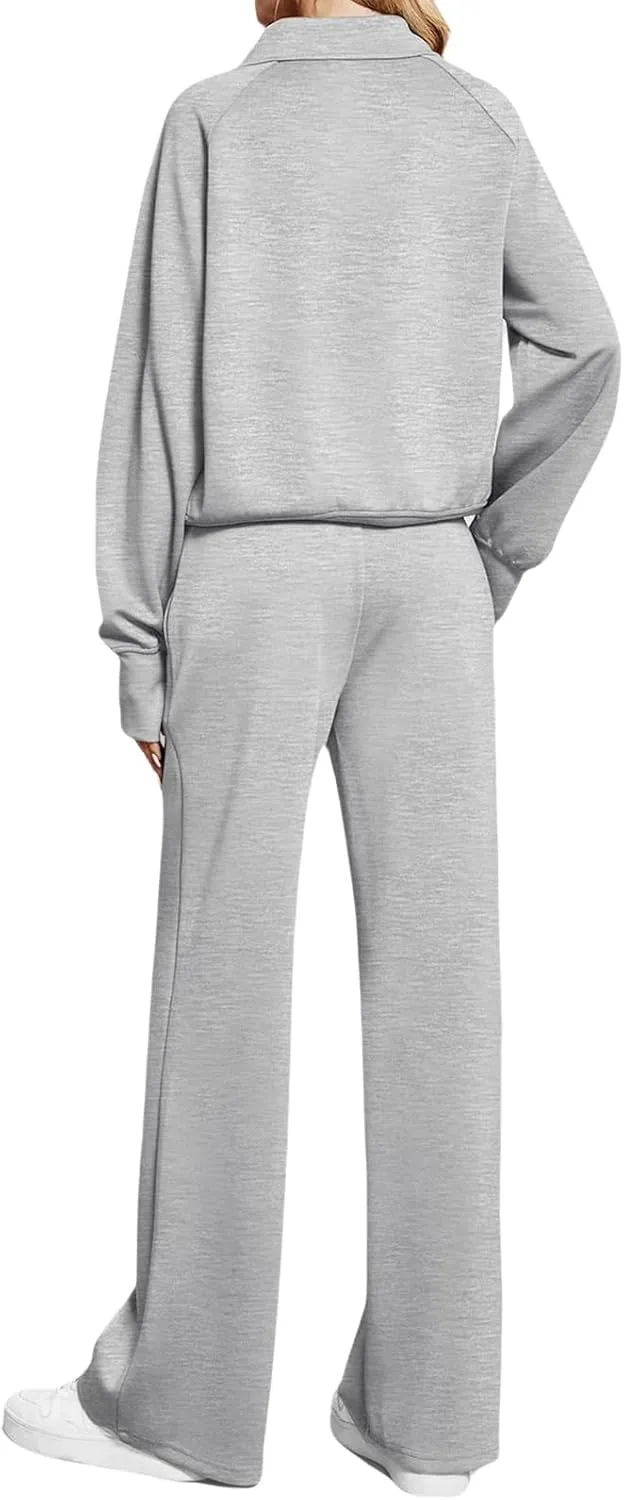 Women Casual 2 Piece Outfit Long Pant Set Sweatsuits Tracksuits Long Sleeve Pullover Tops Casual Workout Lounge Sets