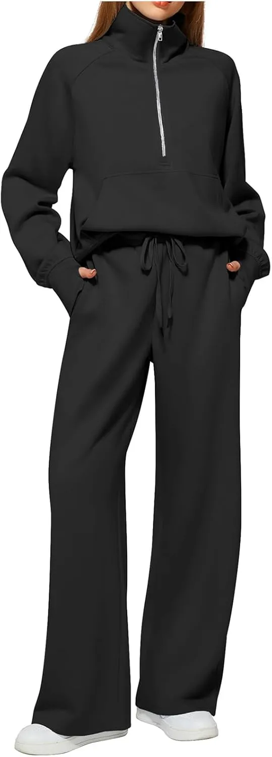 Women Casual 2 Piece Outfit Long Pant Set Sweatsuits Tracksuits Long Sleeve Pullover Tops Casual Workout Lounge Sets