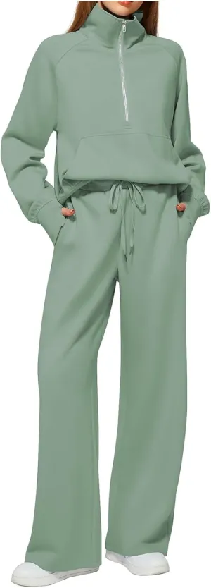Women Casual 2 Piece Outfit Long Pant Set Sweatsuits Tracksuits Long Sleeve Pullover Tops Casual Workout Lounge Sets