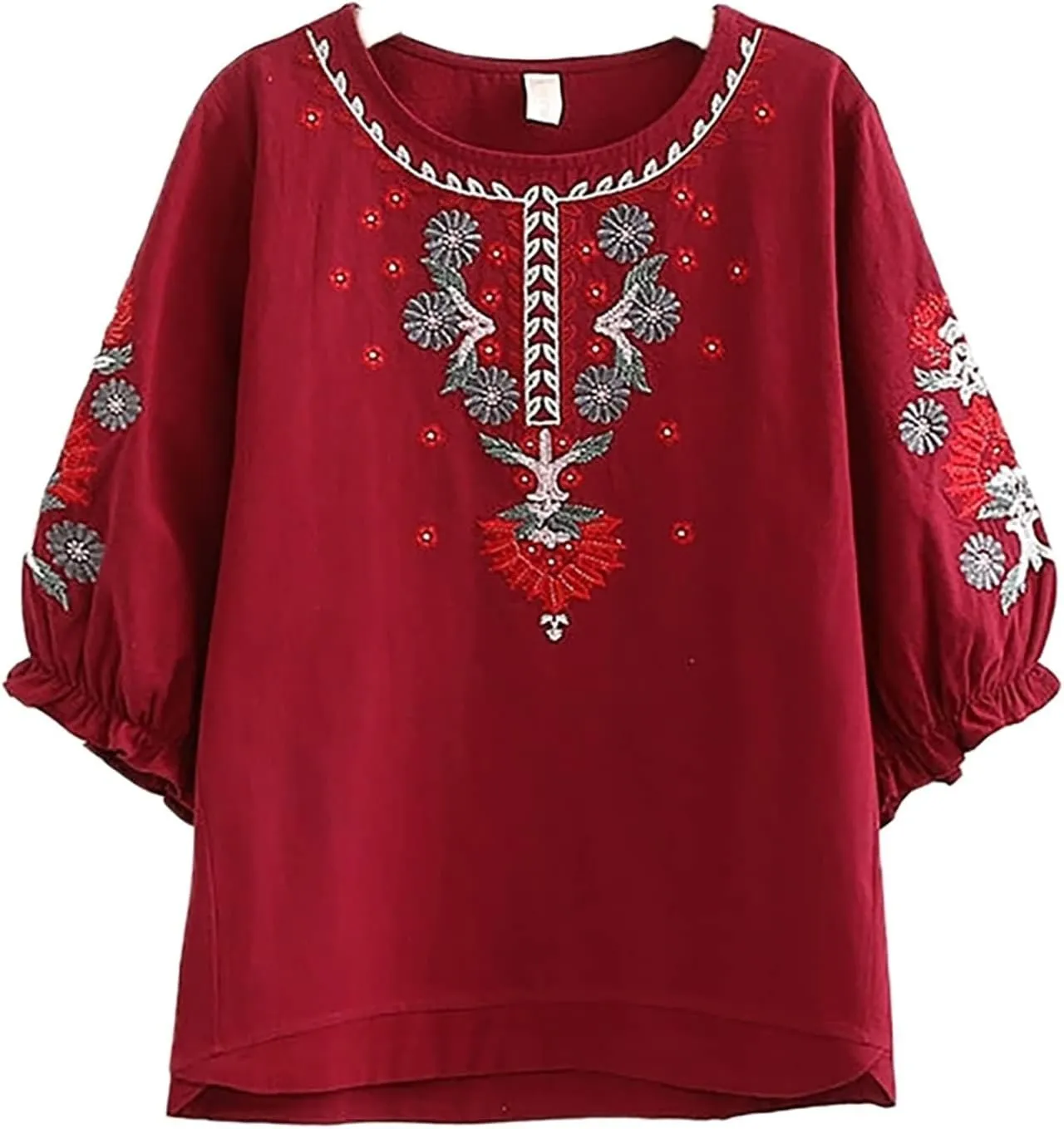 Women Cotton Linen Tops 2025 Summer Vintage Mexican Embroidered Blouse Plus Size Casual Fashion Loose Tunic Shirts