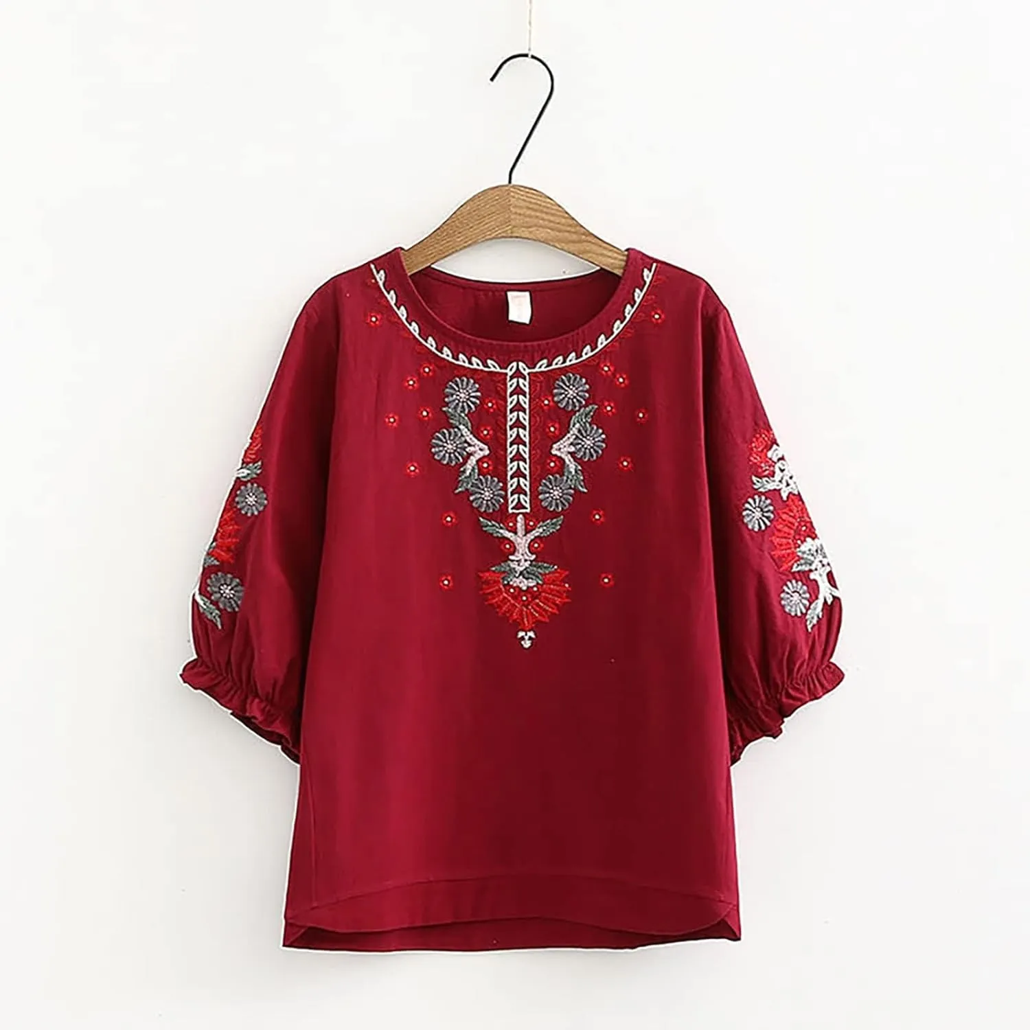 Women Cotton Linen Tops 2025 Summer Vintage Mexican Embroidered Blouse Plus Size Casual Fashion Loose Tunic Shirts