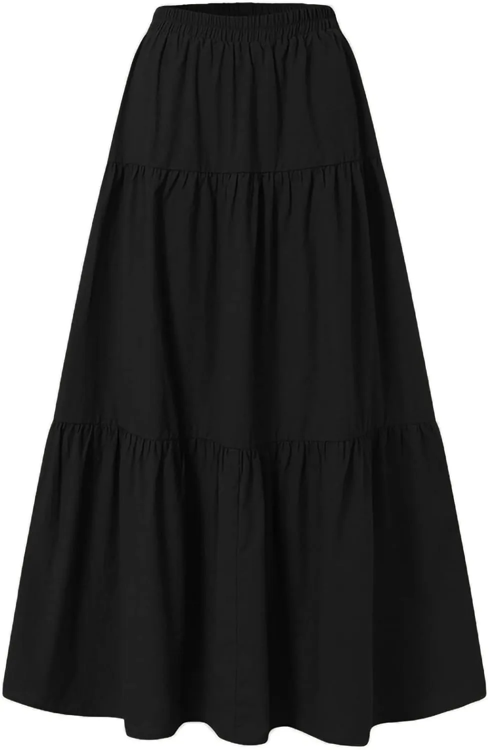 Women Flowy Maxi Skirt Boho Tiered Ruffle A-line Elastic Waist Pleated Long Beach Dress Trendy Party Swing Skirt