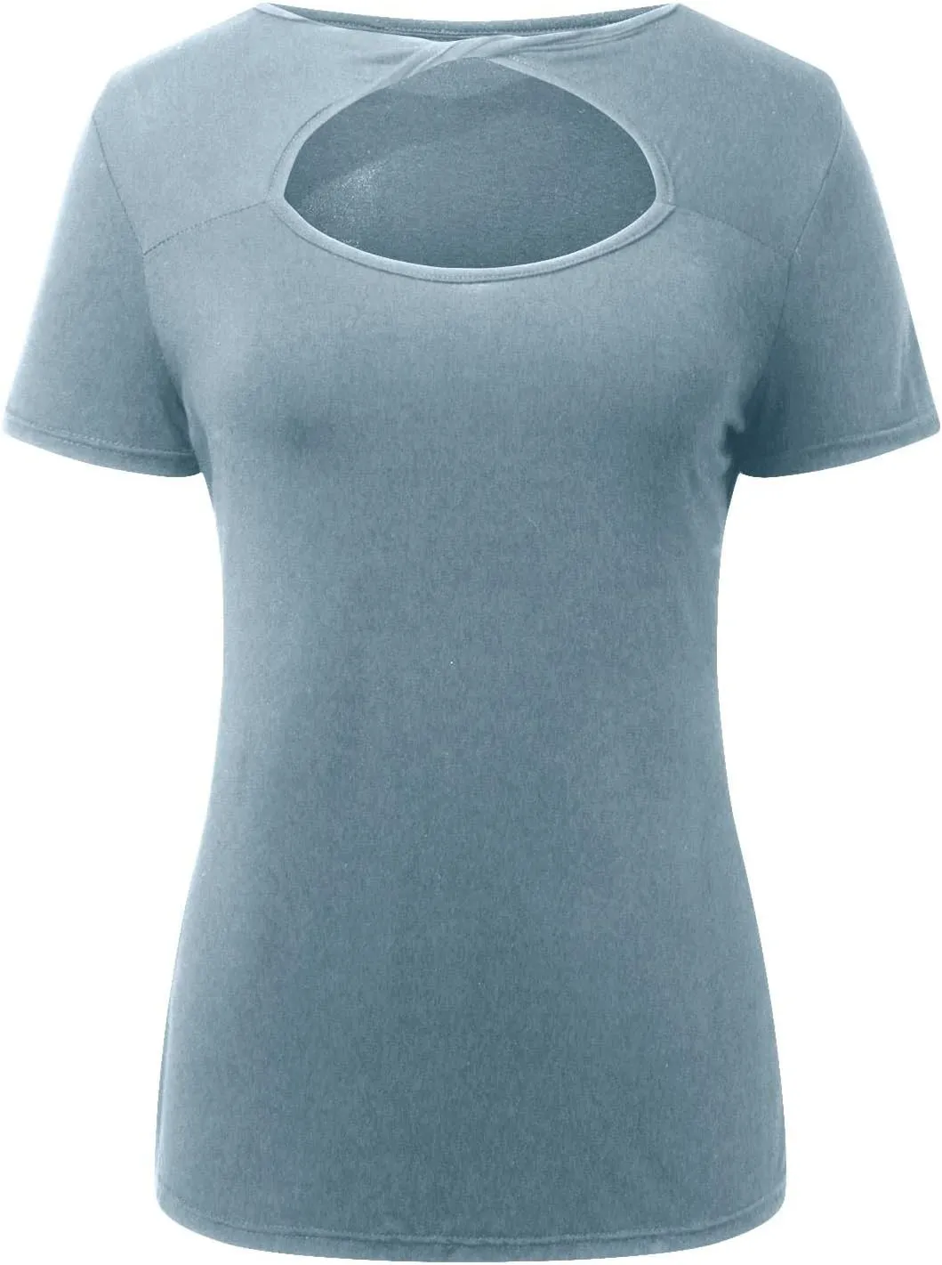Women Half Open Slim Fit Short Sleeve T Shirt Casual Versatile Cropped Top Running Short
