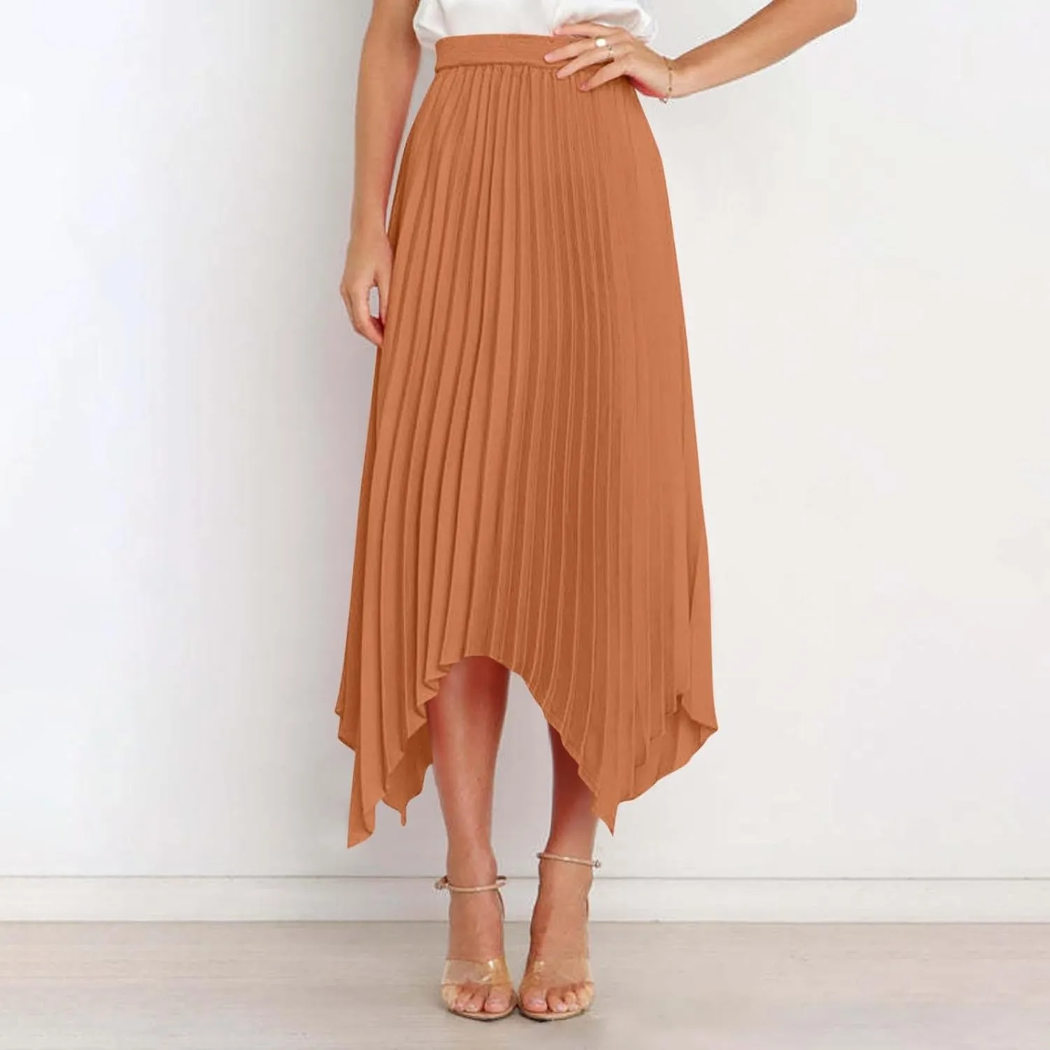 Women High Waisted Flowy Skirts A-line Long Maxi Skirt Casual Summer Pleated Skirts Asymmetrical Skirt Travel Outfit
