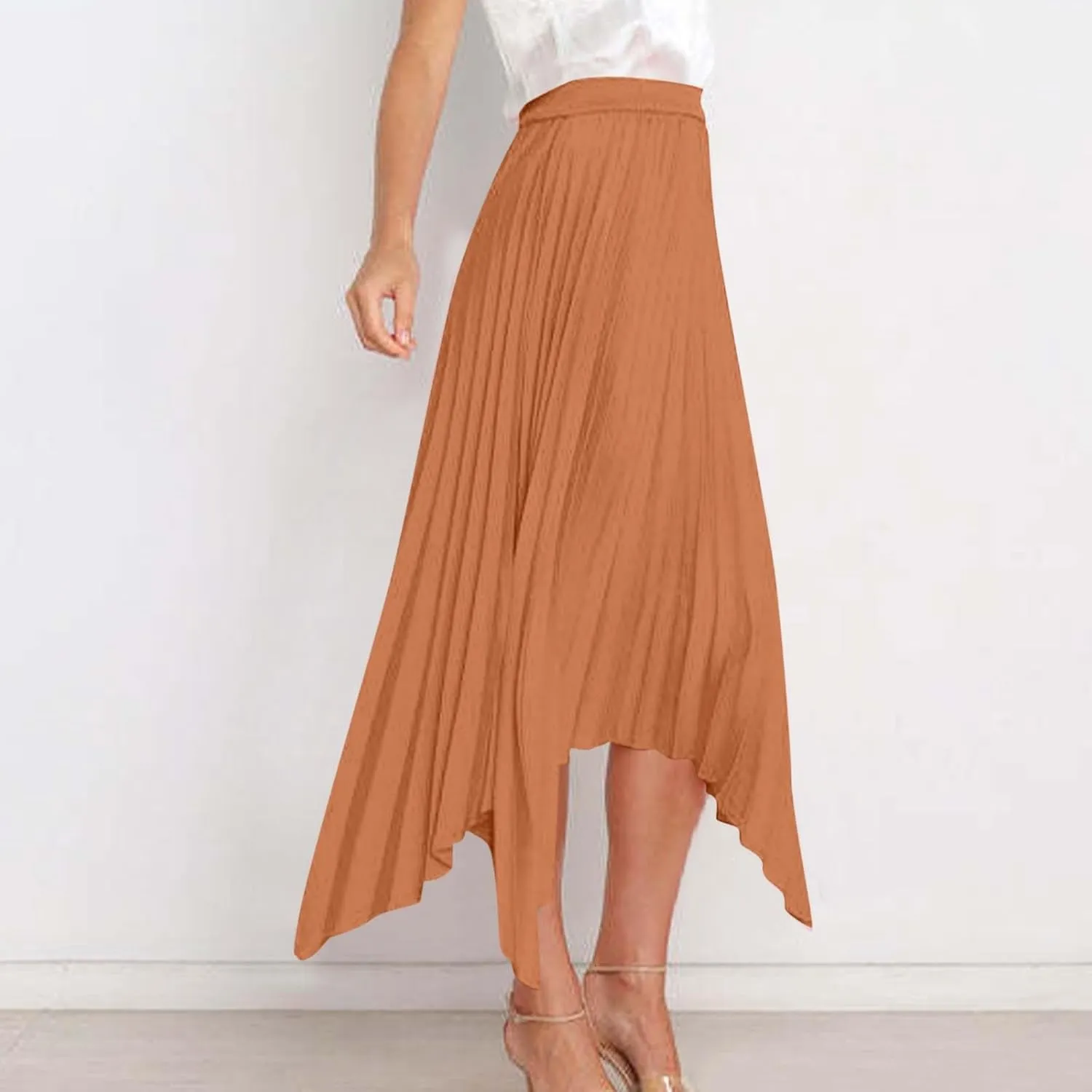 Women High Waisted Flowy Skirts A-line Long Maxi Skirt Casual Summer Pleated Skirts Asymmetrical Skirt Travel Outfit
