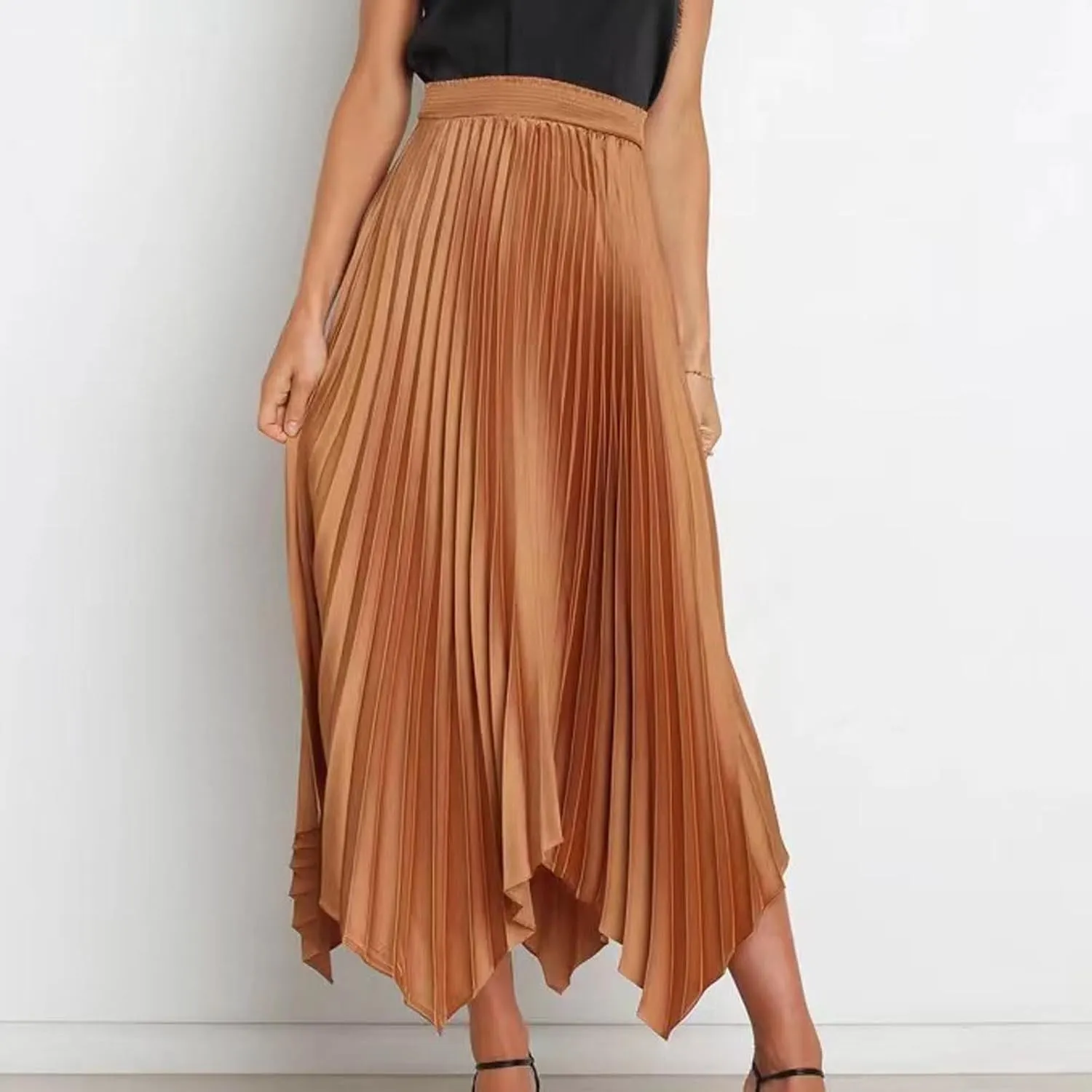 Women High Waisted Flowy Skirts A-line Long Maxi Skirt Casual Summer Pleated Skirts Asymmetrical Skirt Travel Outfit