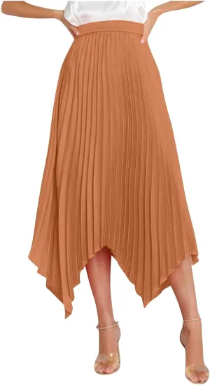 Women High Waisted Flowy Skirts A-line Long Maxi Skirt Casual Summer Pleated Skirts Asymmetrical Skirt Travel Outfit