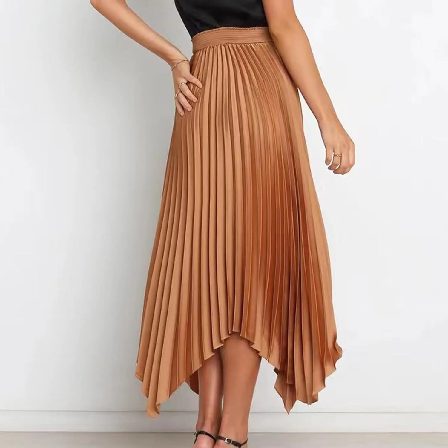 Women High Waisted Flowy Skirts A-line Long Maxi Skirt Casual Summer Pleated Skirts Asymmetrical Skirt Travel Outfit