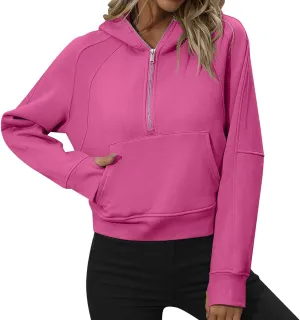 Women Hoodies Fleece Sweatshirt Cropped Hoodies Quarter Zip Up Drawstring Hoodies Tops Winter Clothes