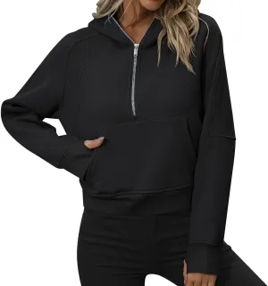 Women Hoodies Fleece Sweatshirt Cropped Hoodies Quarter Zip Up Drawstring Hoodies Tops Winter Clothes