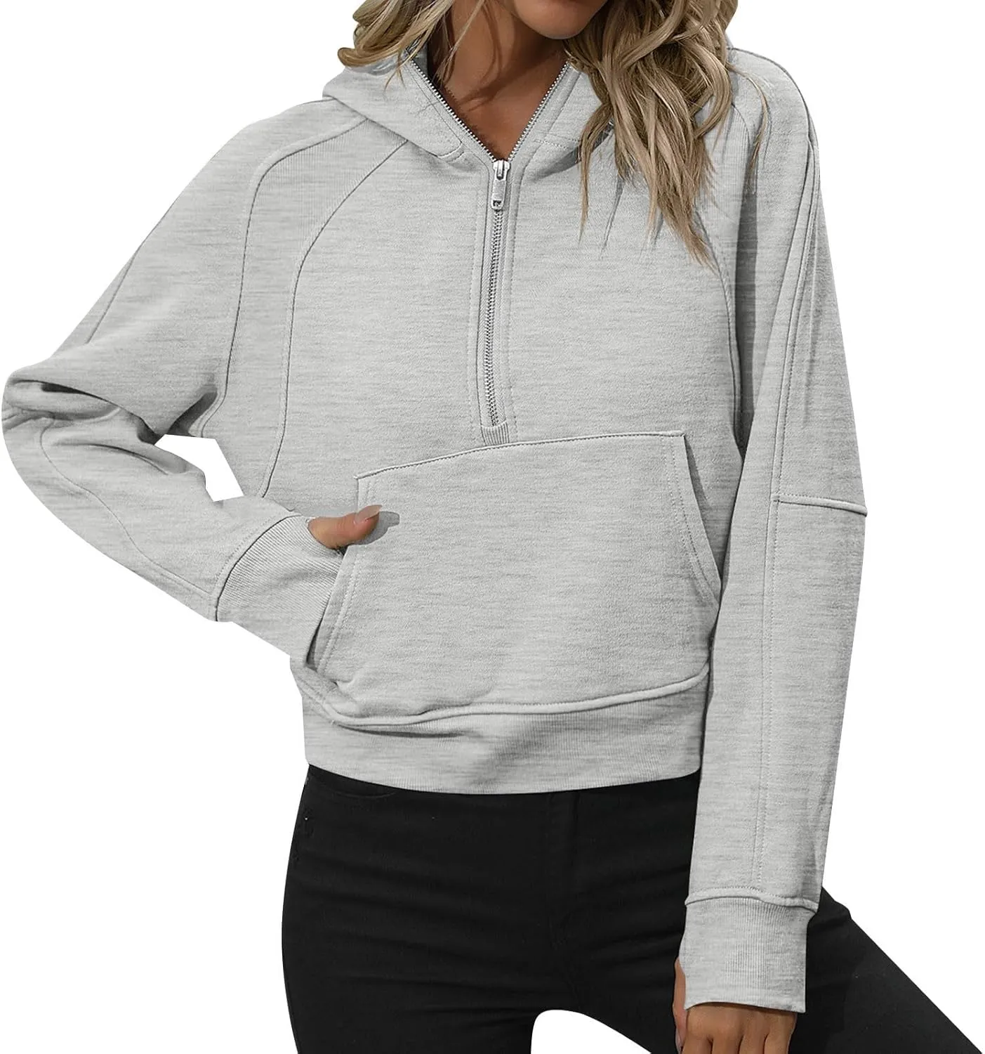 Women Hoodies Fleece Sweatshirt Cropped Hoodies Quarter Zip Up Drawstring Hoodies Tops Winter Clothes