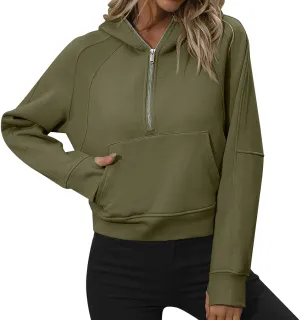 Women Hoodies Fleece Sweatshirt Cropped Hoodies Quarter Zip Up Drawstring Hoodies Tops Winter Clothes