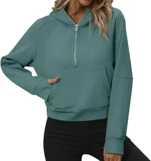 Women Hoodies Fleece Sweatshirt Cropped Hoodies Quarter Zip Up Drawstring Hoodies Tops Winter Clothes