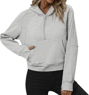 Women Hoodies Fleece Sweatshirt Cropped Hoodies Quarter Zip Up Drawstring Hoodies Tops Winter Clothes