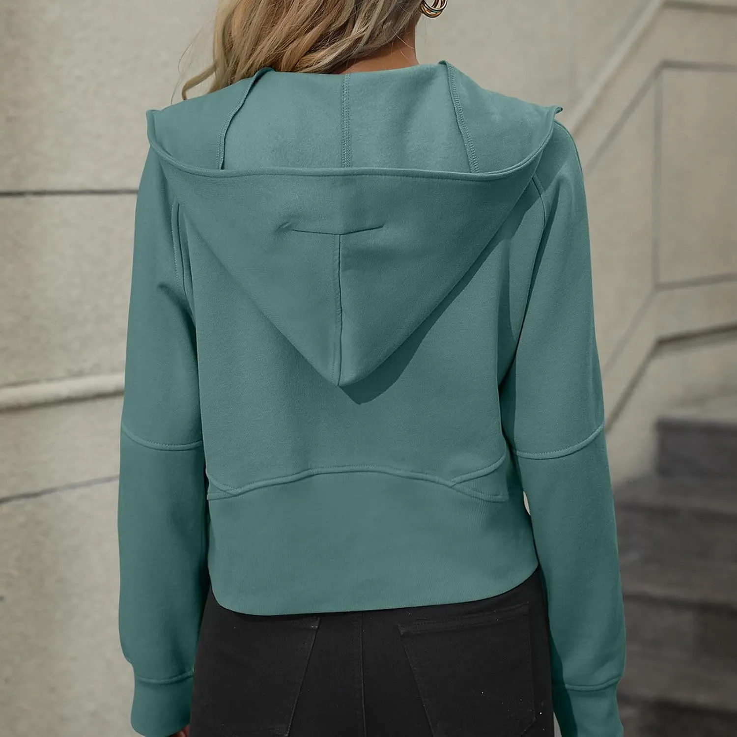 Women Hoodies Fleece Sweatshirt Cropped Hoodies Quarter Zip Up Drawstring Hoodies Tops Winter Clothes