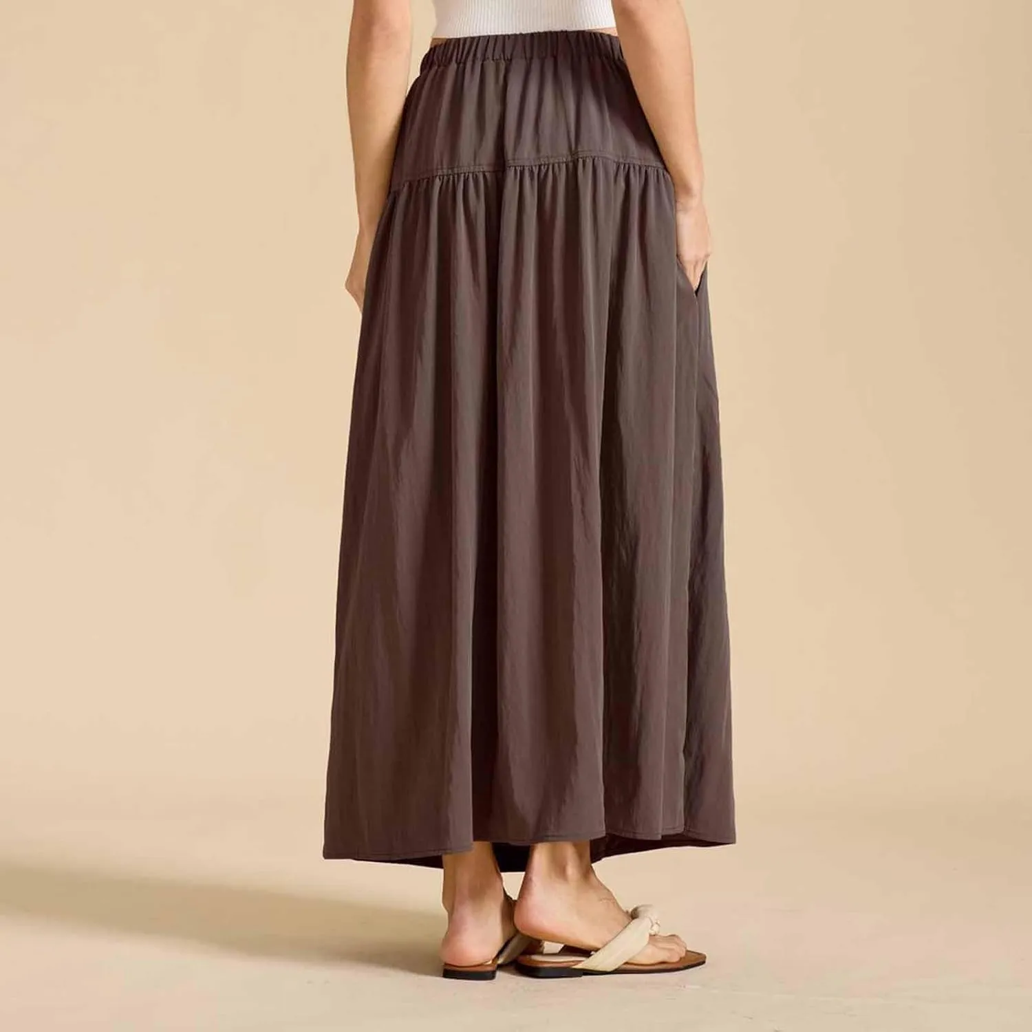 Women Maxi Skirt Spring Boho Elastic High Waist Pleated A-Line Flowy Ruffle Swing Tiered Long Beach Skirt Dresses