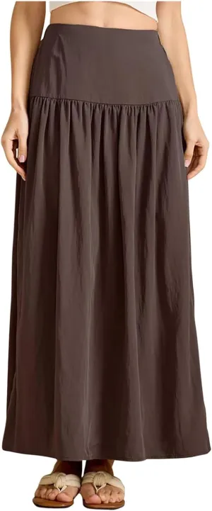 Women Maxi Skirt Spring Boho Elastic High Waist Pleated A-Line Flowy Ruffle Swing Tiered Long Beach Skirt Dresses