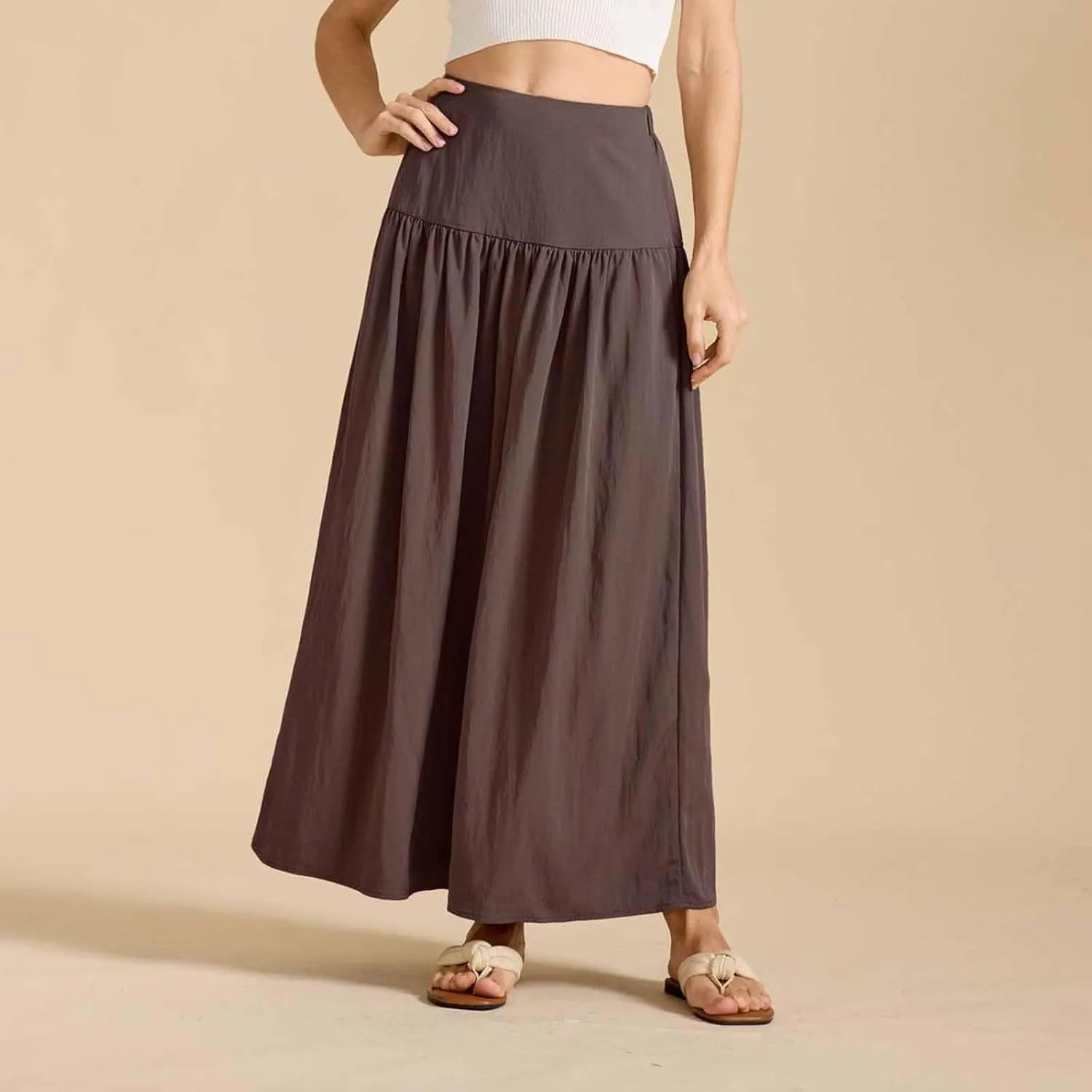 Women Maxi Skirt Spring Boho Elastic High Waist Pleated A-Line Flowy Ruffle Swing Tiered Long Beach Skirt Dresses