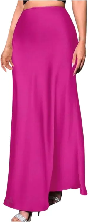 Women Satin High Waisted Maxi Skirts Hidden Elasticized Waistband A Line Long Skirt 2025 Elegant Clothes