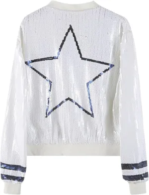 Women Sequins Cow Boy Graphic Zip Up Jacket Casual Cropped Long Sleeve Party Outwear Glitter Party Shiny Trends Outfit
