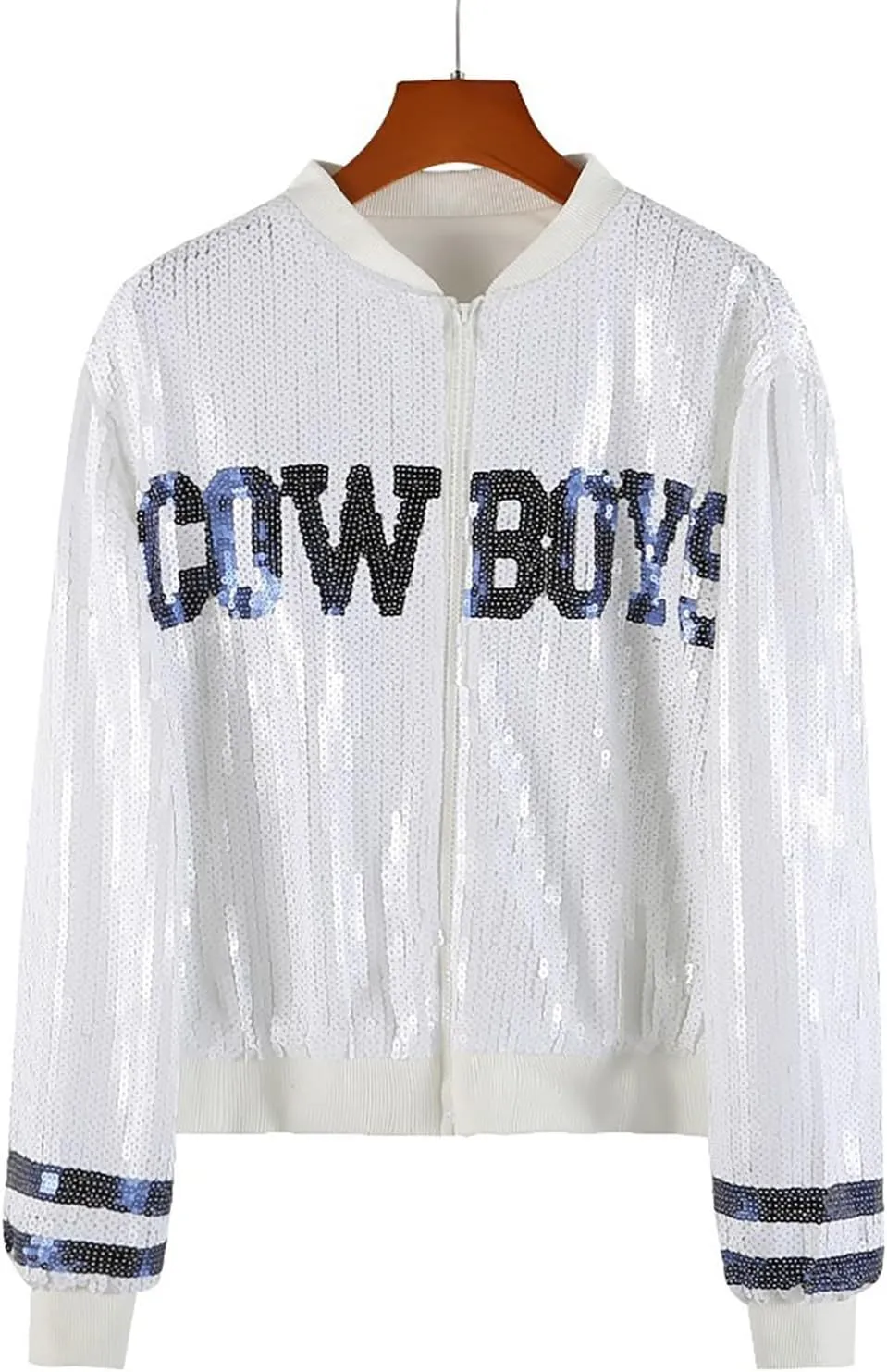 Women Sequins Cow Boy Graphic Zip Up Jacket Casual Cropped Long Sleeve Party Outwear Glitter Party Shiny Trends Outfit