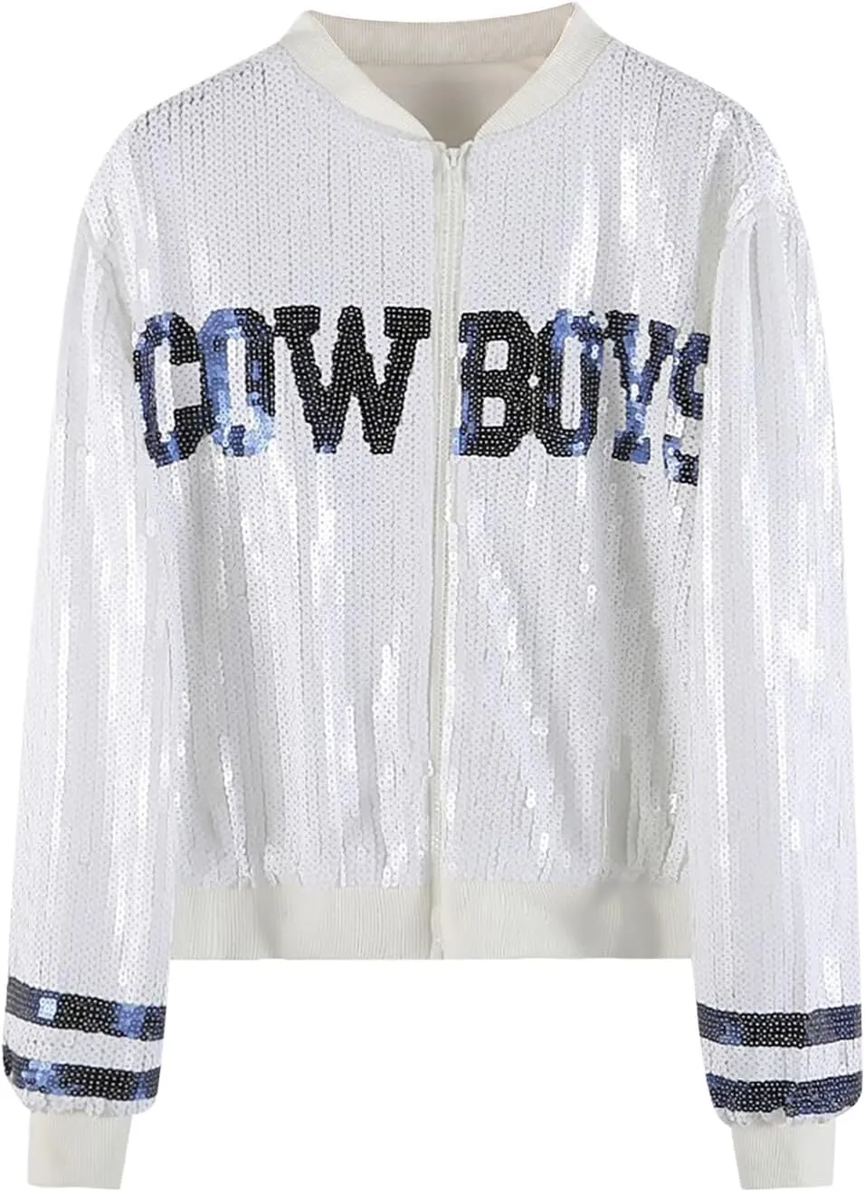 Women Sequins Cow Boy Graphic Zip Up Jacket Casual Cropped Long Sleeve Party Outwear Glitter Party Shiny Trends Outfit