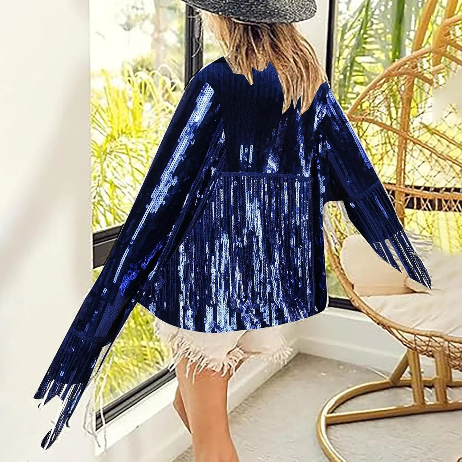 Women Sequins Fringe Jacket Casual Cropped Long Sleeve Disco Party Outwear Glitter Party Shiny Bridal Trends Outfits