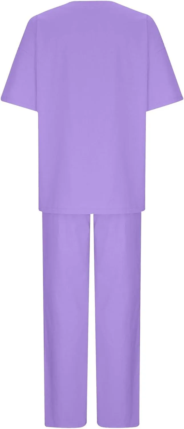 Women Summer Beach Outfits Two Piece Travel Short Sleeve Tops Wide Leg Pants Tracksuit Comfort Lounge Sets