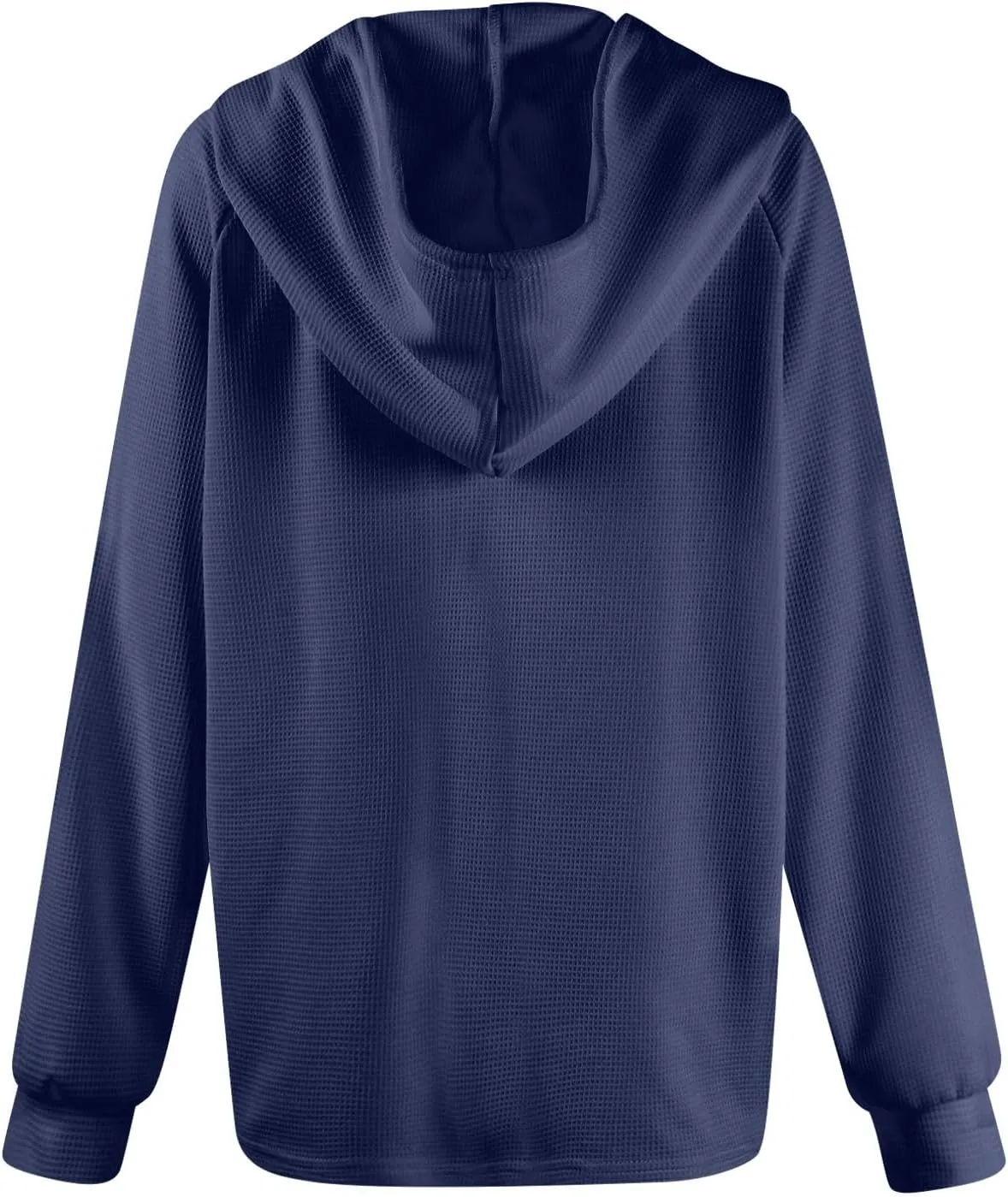 Women Sweatshirts Waffle Button Hoodie Trendy Fall Henley V Neck Long Sleeve Tee Shirts Solid Drawstring Pullover Tops