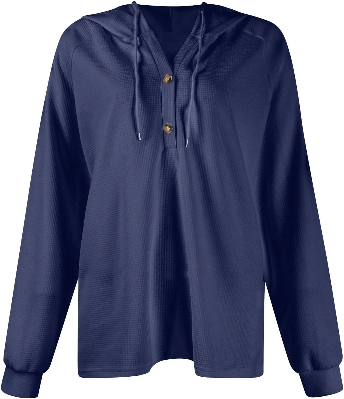 Women Sweatshirts Waffle Button Hoodie Trendy Fall Henley V Neck Long Sleeve Tee Shirts Solid Drawstring Pullover Tops