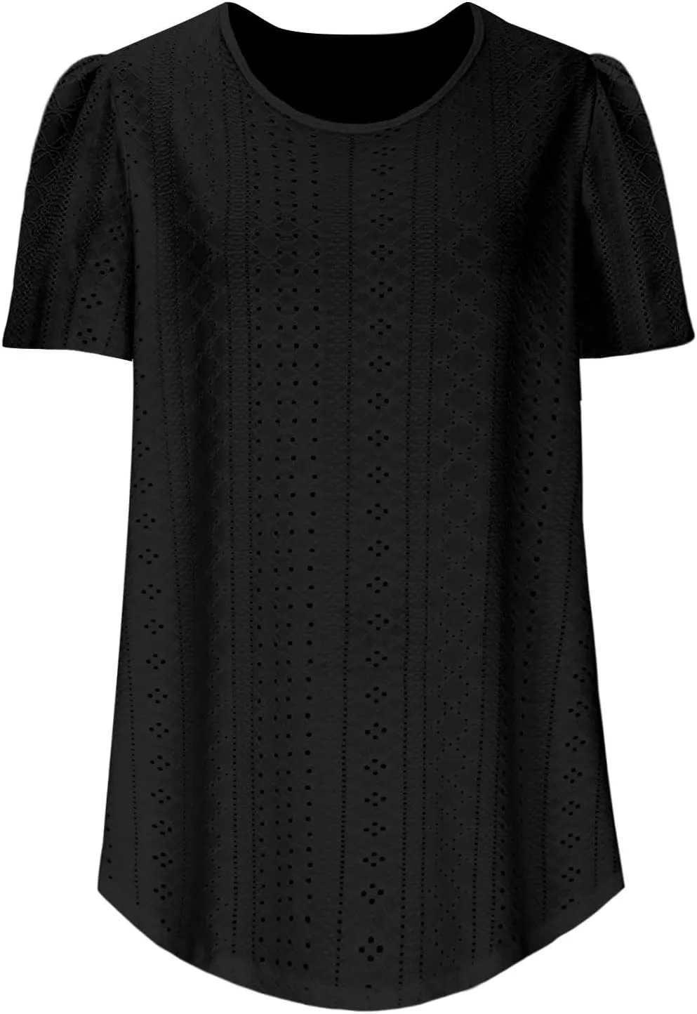 Women Tshirts Short Puff Sleeve Fish Net Crew Neck Tops Thin Breathable Loose Basic Shirt Summer Tee for Women 2025