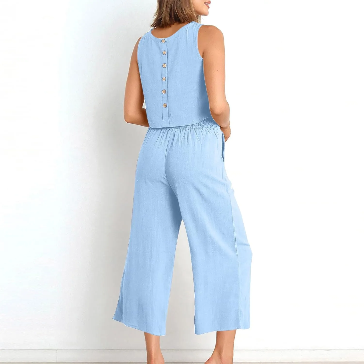 Women Two Piece Outfits Sets Summer Tank Top Casual Outfits Wide Leg Pants Travel Vacation Outfit Lounge Sets