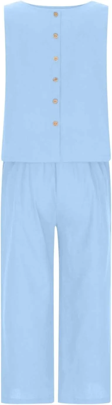 Women Two Piece Outfits Sets Summer Tank Top Casual Outfits Wide Leg Pants Travel Vacation Outfit Lounge Sets