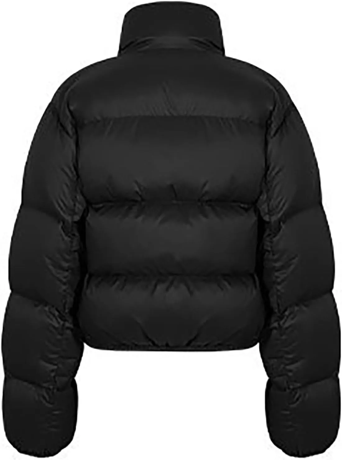 Women Winter Cropped Puffer Jacket Long Sleeve Stand Collar Zip-Up Short Down Coat Quilted Puffy Outwear with Pockets