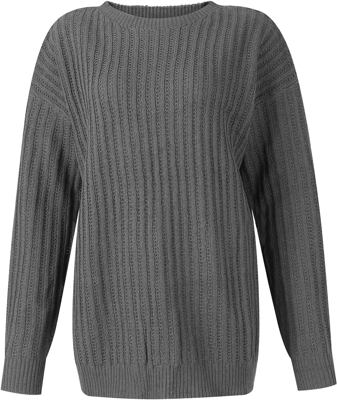 Women's 2024 Crew Neck Long Sleeve Pullover Sweater Casual Loose Fall Ribbed Knit Solid Drop Shoulder Jumper Tops