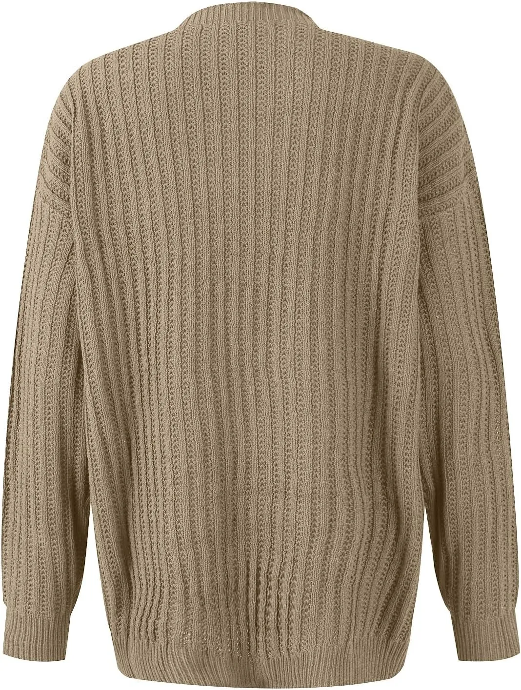 Women's 2024 Crew Neck Long Sleeve Pullover Sweater Casual Loose Fall Ribbed Knit Solid Drop Shoulder Jumper Tops