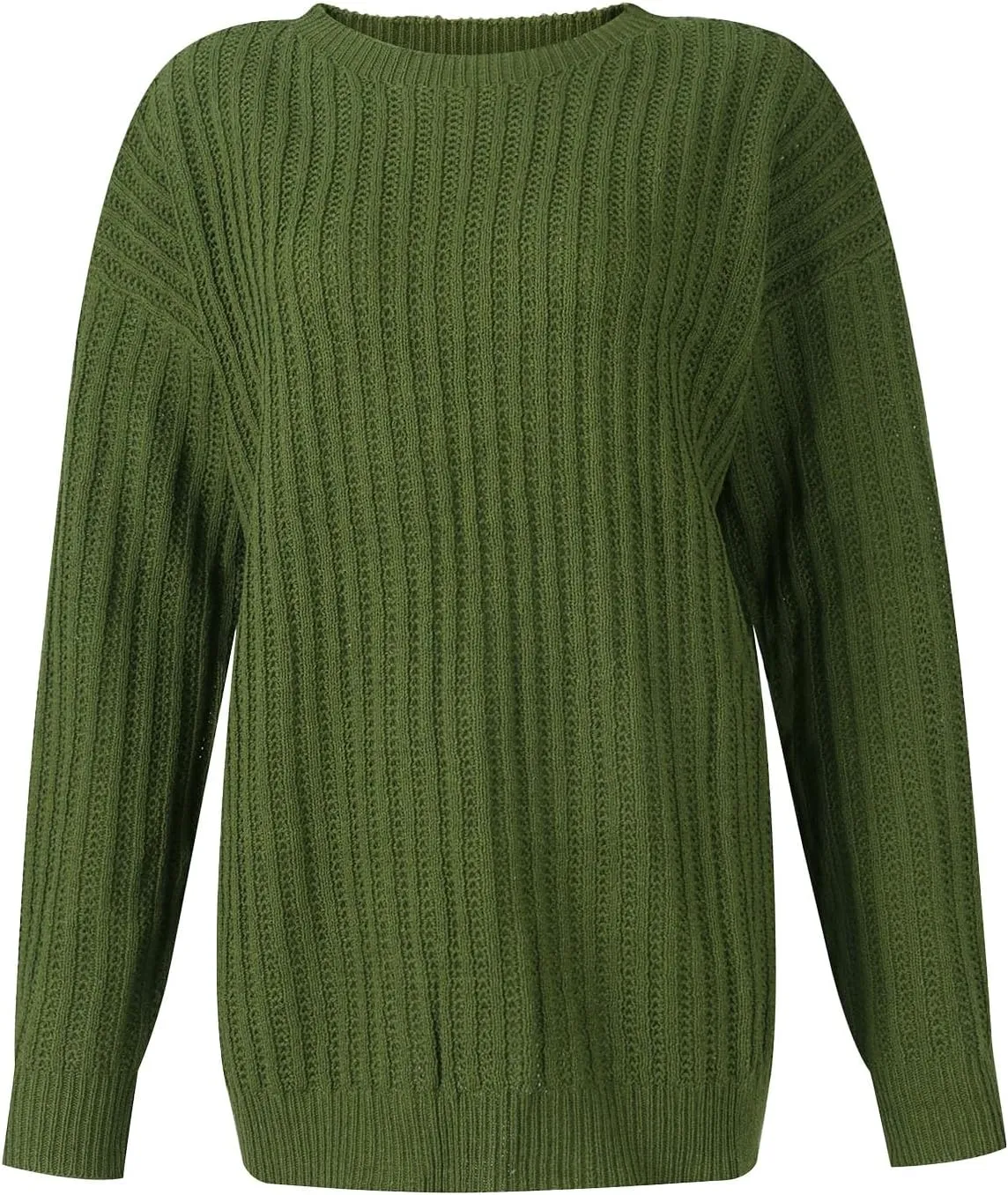 Women's 2024 Crew Neck Long Sleeve Pullover Sweater Casual Loose Fall Ribbed Knit Solid Drop Shoulder Jumper Tops