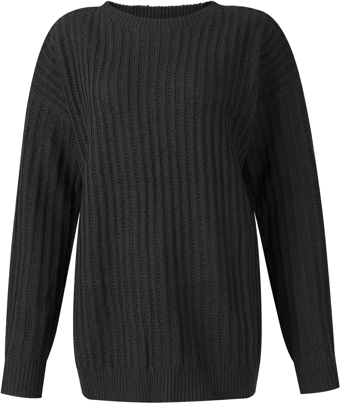 Women's 2024 Crew Neck Long Sleeve Pullover Sweater Casual Loose Fall Ribbed Knit Solid Drop Shoulder Jumper Tops