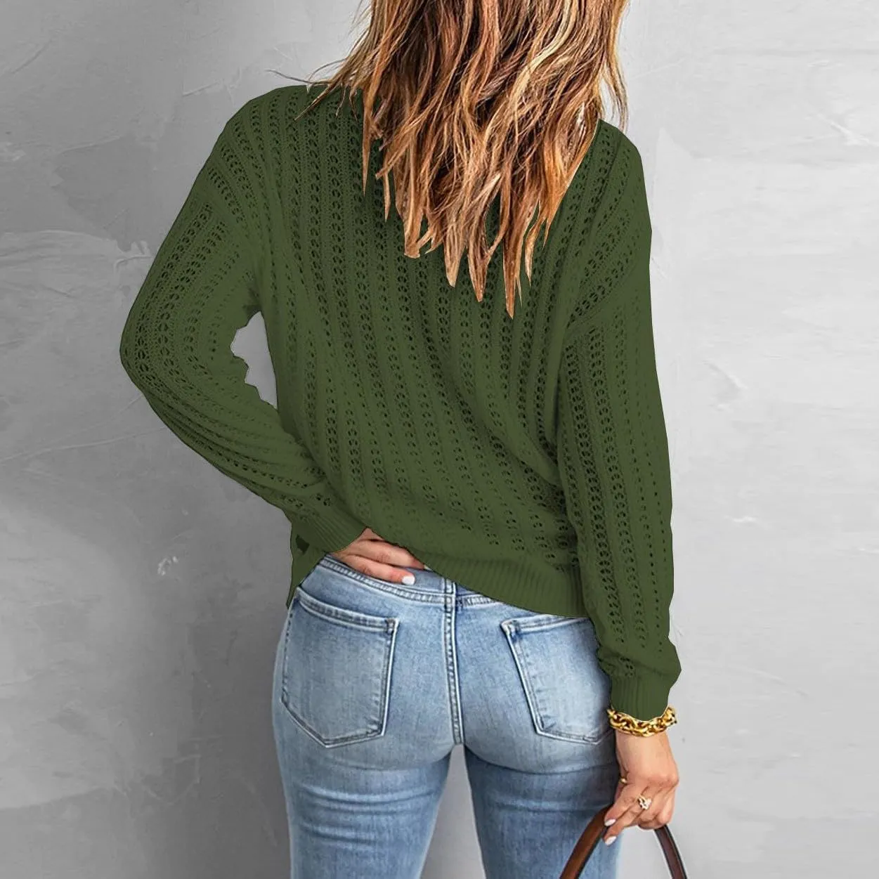 Women's 2024 Crew Neck Long Sleeve Pullover Sweater Casual Loose Fall Ribbed Knit Solid Drop Shoulder Jumper Tops