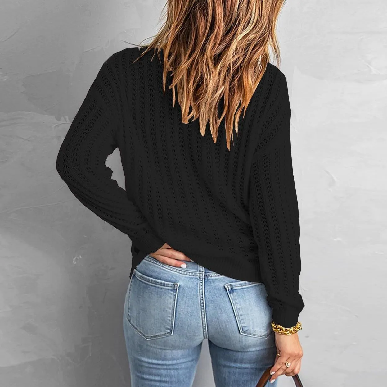 Women's 2024 Crew Neck Long Sleeve Pullover Sweater Casual Loose Fall Ribbed Knit Solid Drop Shoulder Jumper Tops