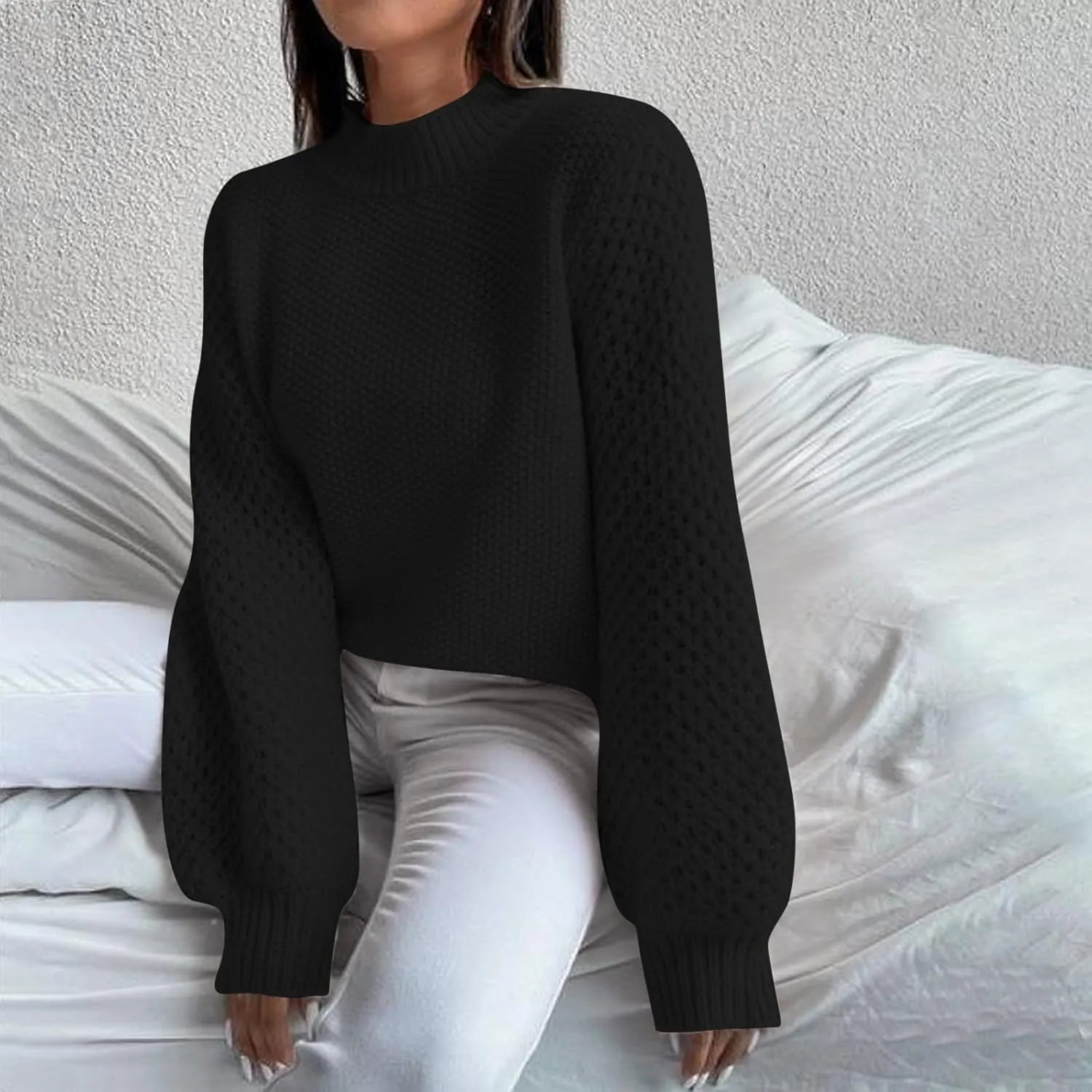 Women's 2024 Fall Casual Fall Oversized Sweater Long Sleeve Crew Neck Side Slit Oversized Ribbed Knit Pullover Tops