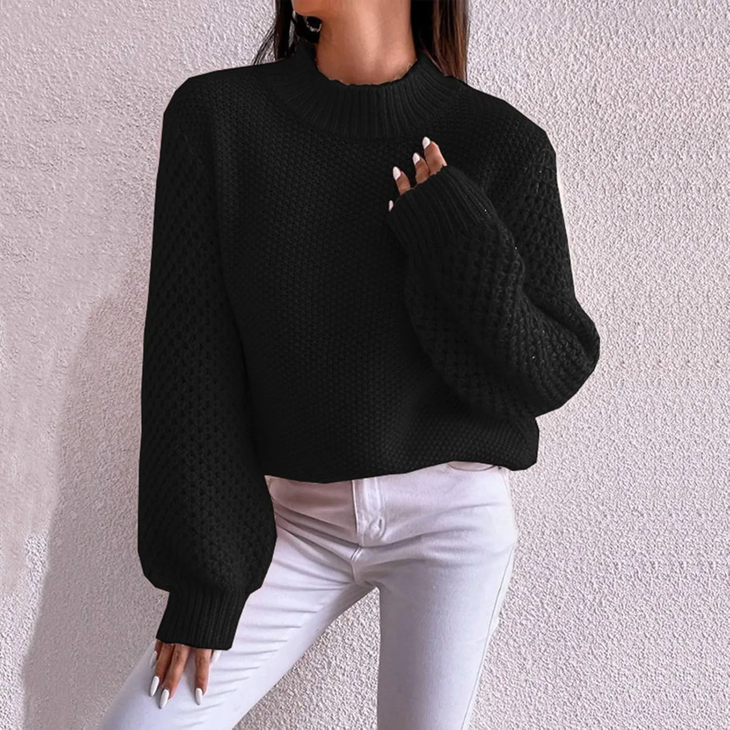 Women's 2024 Fall Casual Fall Oversized Sweater Long Sleeve Crew Neck Side Slit Oversized Ribbed Knit Pullover Tops