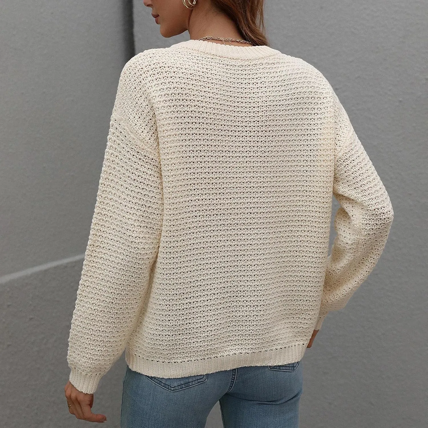 Women's 2024 Fall Casual Fall Oversized Sweater Long Sleeve Crew Neck Side Slit Oversized Ribbed Knit Pullover Tops