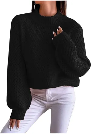 Women's 2024 Fall Casual Fall Oversized Sweater Long Sleeve Crew Neck Side Slit Oversized Ribbed Knit Pullover Tops