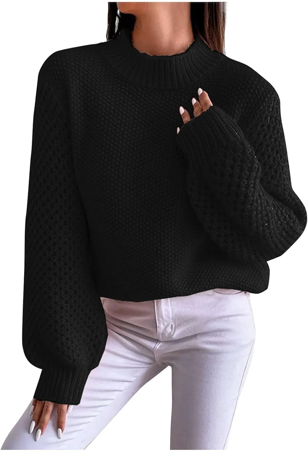 Women's 2024 Fall Casual Fall Oversized Sweater Long Sleeve Crew Neck Side Slit Oversized Ribbed Knit Pullover Tops