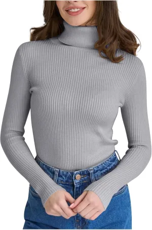 Women's 2024 Fall Long Sleeve Turtleneck T Shirt Ribbed Knit Sweater Slim Fit Basic Casual Fitted Basic Tee Tops
