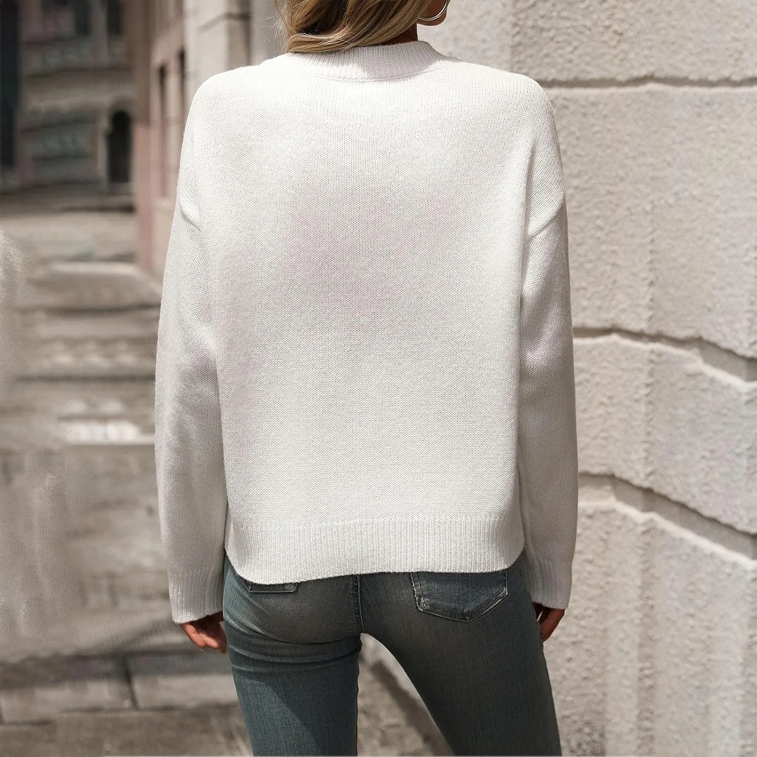Women's 2024 Fall Winter Heart Color Block Sweater Long Sleeve Crew Neck Casual Loose Knit Pullover Tops Shirt