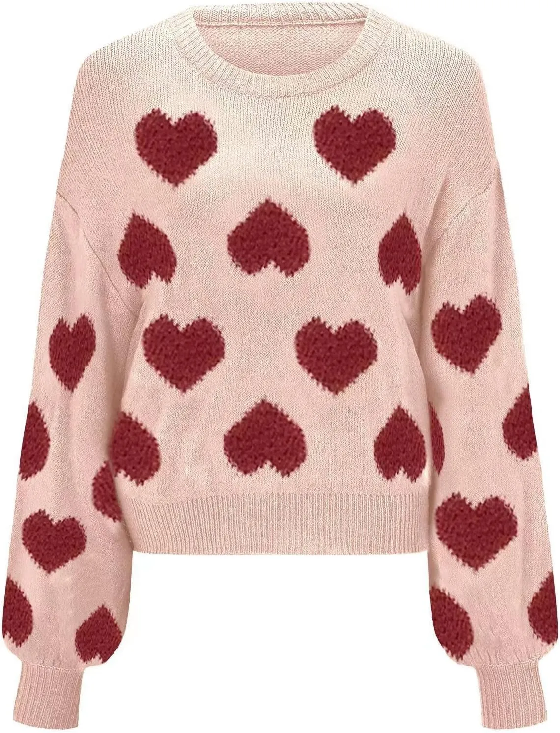 Women's 2024 Fall Winter Heart Color Block Sweater Long Sleeve Crew Neck Casual Loose Knit Pullover Tops Shirt