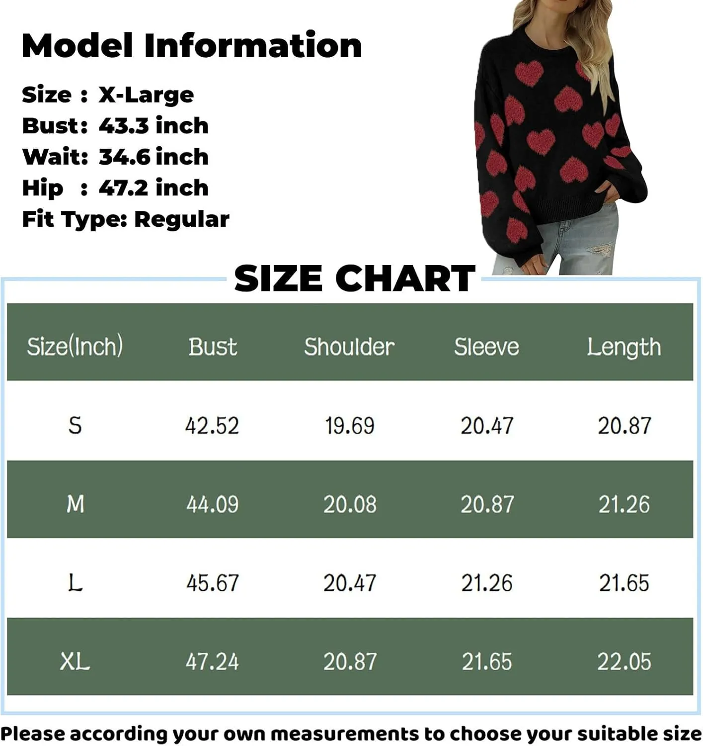 Women's 2024 Fall Winter Heart Color Block Sweater Long Sleeve Crew Neck Casual Loose Knit Pullover Tops Shirt